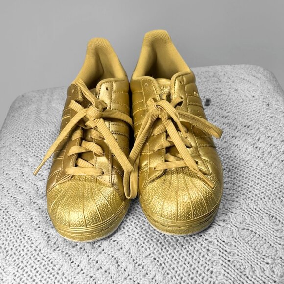 Adidas Superstar Gold Metallic Sneakers Size - Picture 4 of 5